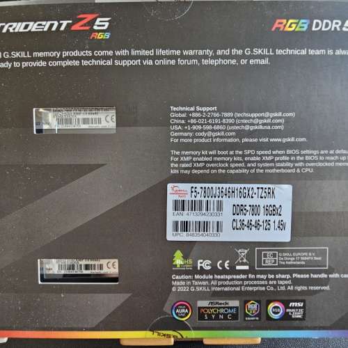 G.Skill F5-7800J3646H16GX2-TZ5RK DDR5 7800 C36 32GB