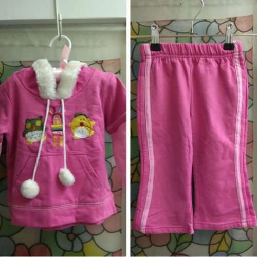 全新lollipop 女嬰 BB小童保暖衫褲套裝 （6-12 mths)new baby girl kids pink clot...
