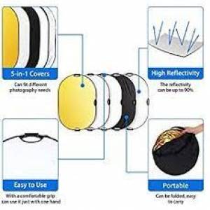 SELENS 5 IN 1 60cm X 90cm Oval Reflector With Light Stand 五色手提橢圓反光板 /...