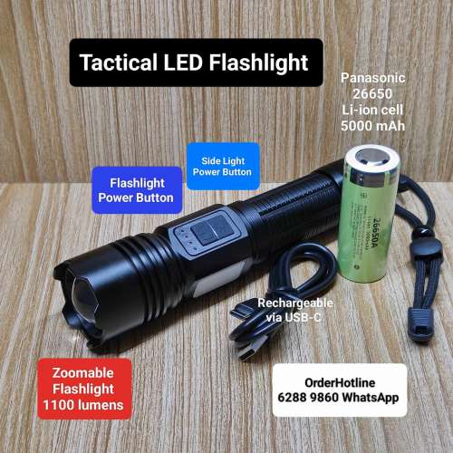 Power Bank Flashlight. 1100 lumens. 5000 mAh Li-ion cell. 可變焦距強光電筒，附...