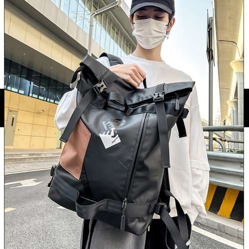 韓式大容量防水背囊/背包 黑色 啡邊色