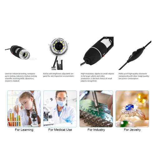 HD USB Digital Microscope With Stand 電子顯微鏡 (500x、1000x、1600x)