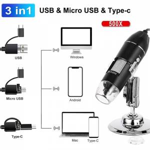 3 IN 1 HD USB Digital Microscope With Stand 電子顯微鏡 (500x、1000x、1600x)
