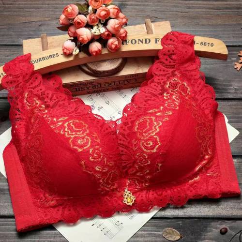 文胸薄款大碼無鋼圈內衣女加厚小胸聚攏調整型美背蕾絲背心式胸罩