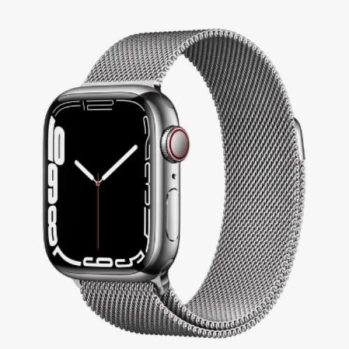 全新 Apple Watch Series 7 41mm 蜂窩不鏽鋼米蘭尼斯銀色 銀色不鏽鋼表殼+銀色米蘭...
