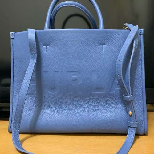 全新(NEW) 小牛皮 Furla embossed-logo leather tote bag - Blue