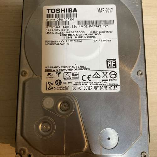 WD Blue Toshiba 3TB Harddisk 硬碟