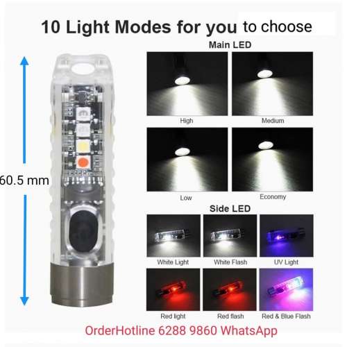 S11 EDC多功能鎖匙扣微電筒多功能 輕便攜帶。僅重18g. 前主燈400流明(Turbo). 側燈...