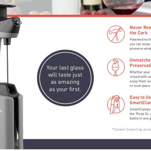 Coravin Model Three SL 卡拉文 3號 SL &ndash; 灰,  取酒器(免開木塞), 獨特的專利取酒技...