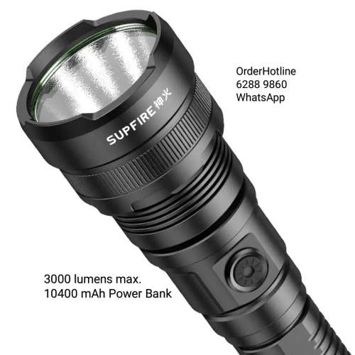 神火最新長續航時充電寶超強光電筒 SupFire Y12。3000流明。10400 mAh. USB-C直接充電