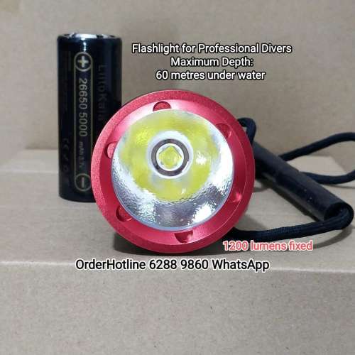 潛水專用電筒，高亮度 1200流明。Flashlight for Deep Sea Diving. 60m max.