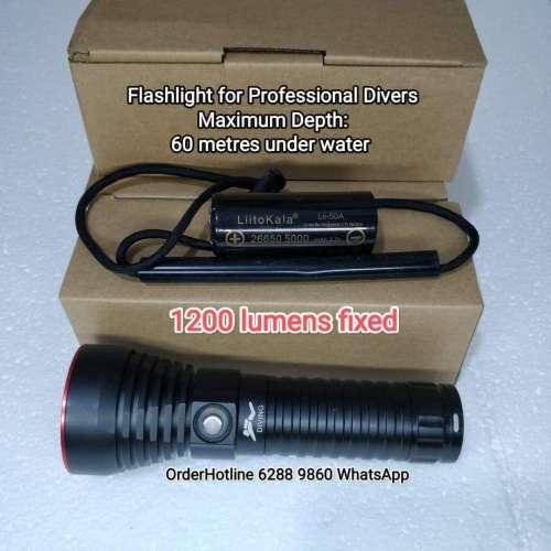 潛水專用電筒，高亮度 1200流明。Flashlight for Deep Sea Diving. 60m max.