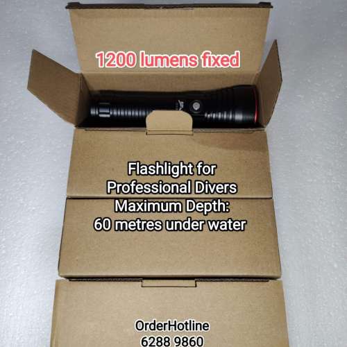 潛水專用電筒，高亮度 1200流明。Flashlight for Deep Sea Diving. 60m max.