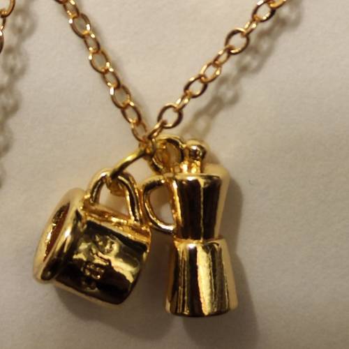 聖誕禮物 K金咖啡機及咖啡杯吊飾,頸鏈