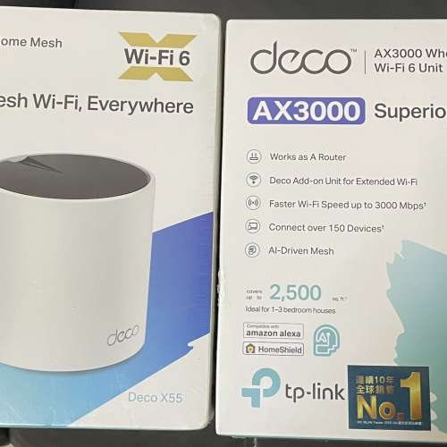 TP-Link Deco X55 AX3000 Wi-Fi 6 Mesh Router (2件裝) 全新