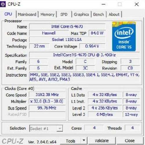 Intel® Core™ i5-4670 , 3.80 GHz