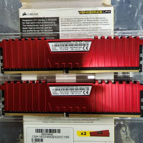 (16gb)(8gb x2)盒裝Corsair DDR4-3200 紅色 VENGEANCE LPX (CMK16GX4M2B3200C16r)