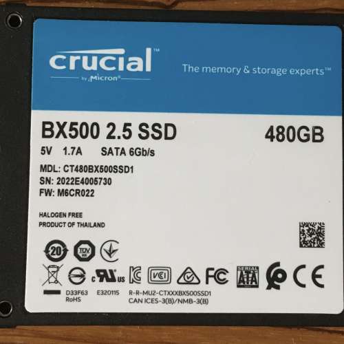Crucial BX500 2.5吋480GB SSD HD