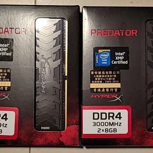 Kingston hyperx predator DDR4 3000MHz 2 x 8GB (2盒共32 GB)