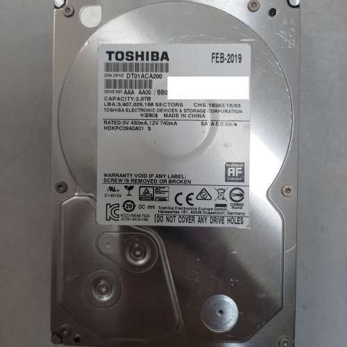 Toshiba 東芝 3.5-inch 7200rpm SATA Hard Drive 2TB (DT01ACA200)