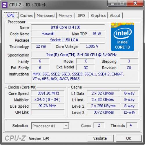 Intel i3 4130 LGA 1150 CPU