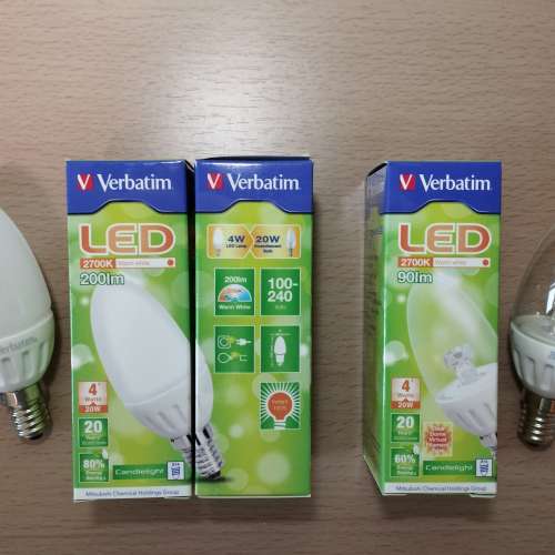 Verbatim Candle Light . LED 燈泡 燈膽. 蠟燭型 ..... !!     4W, 黃光, E14 細螺頭