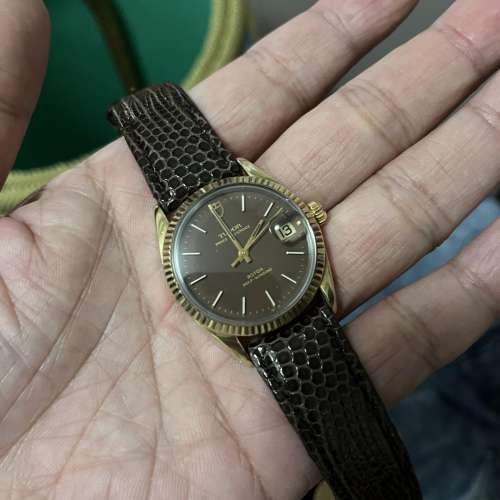 tudor 80年代 35mm 金套 75205 罕有啡面，完裝皮帶及扣