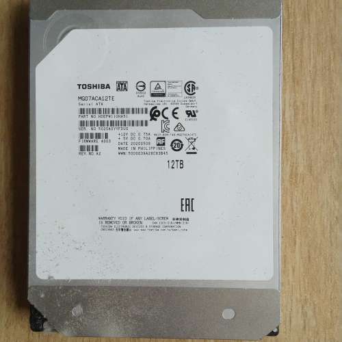 4隻Toshiba 東芝 3.5 inch SATA HDD 12TB (MG07ACA12TE)