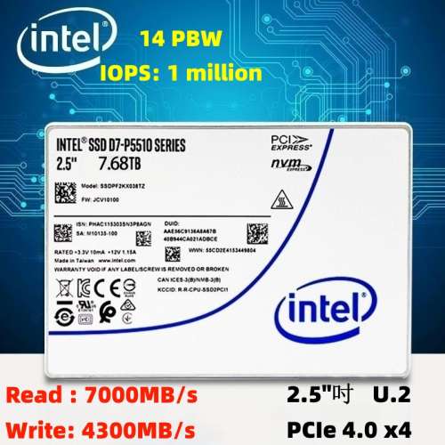 7000MB/s 8TB SSD Intel P5500 7.68TB U.2 2.5" NVMe PCIE 4.0X4