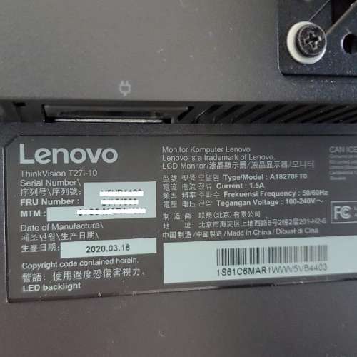 Lenovo ThinkVision T27i-10 27吋LED 寬螢幕 FHD IPS 顯示器