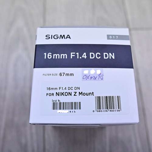 100% 全新 new Sigma 16mm f1.4 DC DN (nikon Z mount)