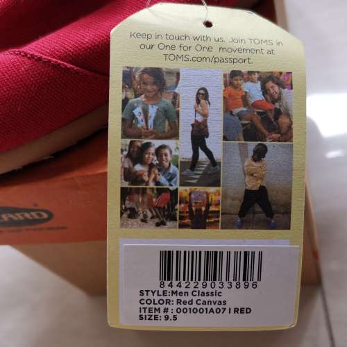 (全新) TOMS Men classic shoes Red Canvas Size 9.5 (Timberland Vans Nike Adidas)