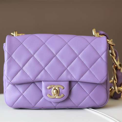 Chanel 22S紫色17cm編織金球方胖子羊皮- 二手或全新手袋、背包