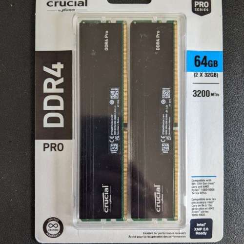 [全新未開盒] Crucial DDR4 Pro 3200MHz 64GB RAM (2 x 32GB)