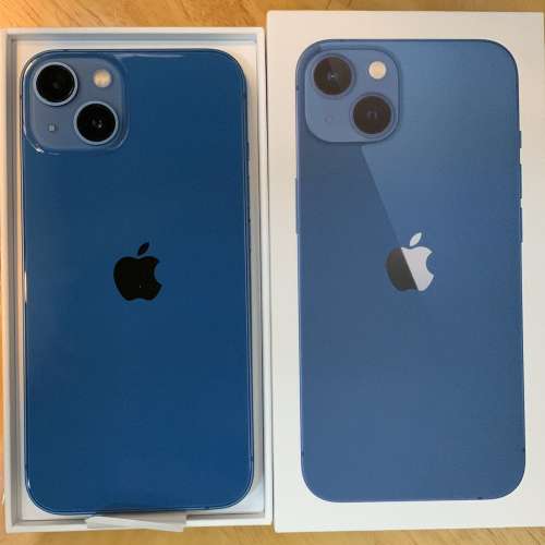 行貨 iPhone 13 128GB 藍色，只買咗三個月、保養到2024年4月，無花、全齊、配件全新...