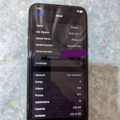 iPhone X 256G Black/黑色 Face ID working/可面部解鎖 Battery/電池97%