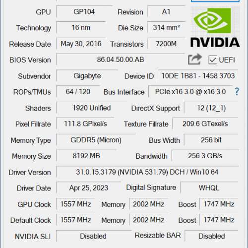 GIGABYTE GTX 1070 WindForce 2X OC,  8GB DDR5