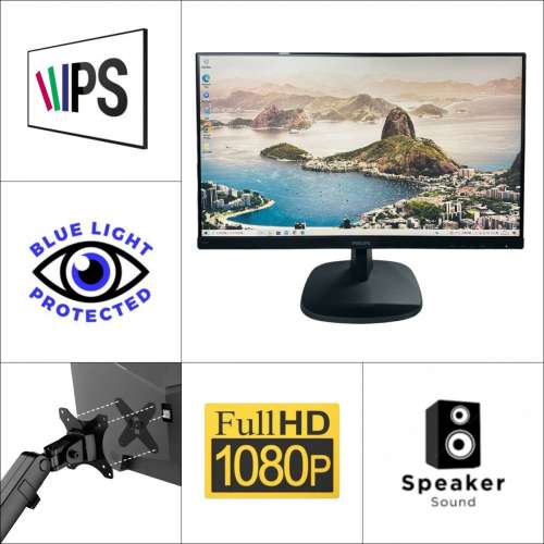24" PHILIPS 243V7Q ｜1080P 75Hz【👍🏼無邊框｜🔊有喇叭｜✔可掛牆｜👀 IPS 不閃屏...