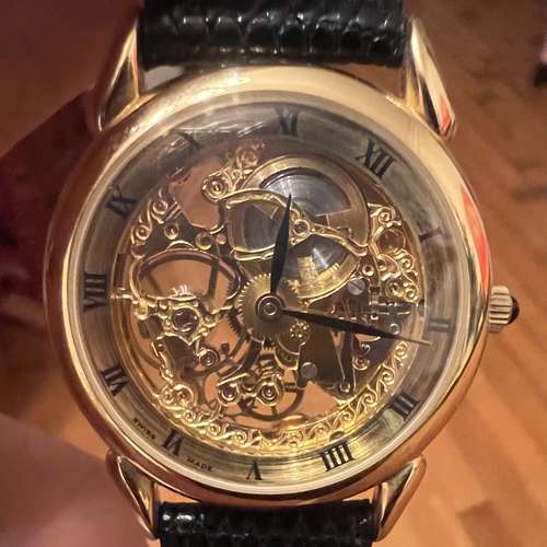 (Franklin mint )1989富蘭克林造幣廠瑞士製造鏤空 24 鍍金手錶