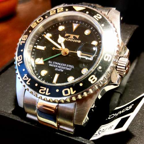 罕有JDM 近全新 Technos GMT 20 ATM防水不銹鋼手錶