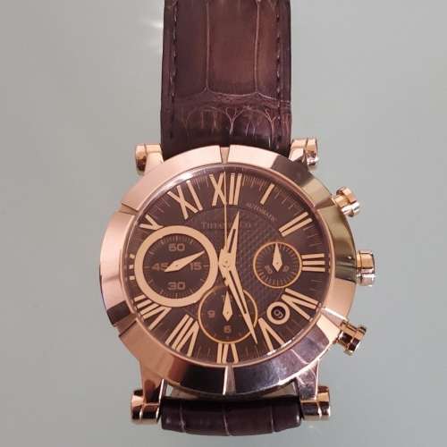 新淨小有Tiffany&Co. Atlas Men's Chrongraph 18K Rose gold