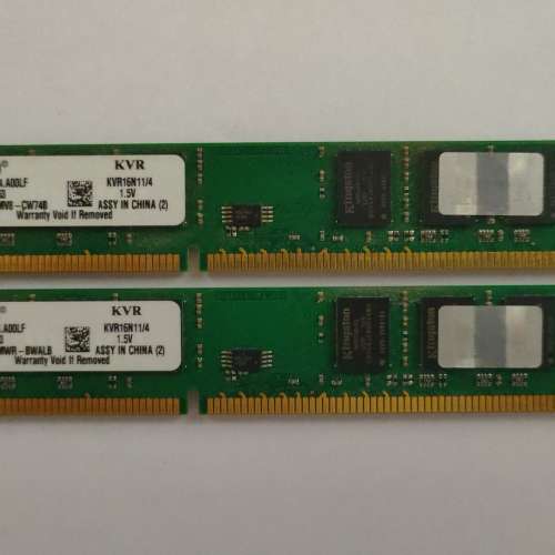Kingston 短版 DDR3-1600 4GB Desktop Ram x 2條
