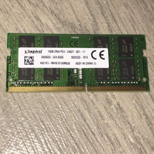 Kingston DDR4 16GB PC-2400T-SE1-11 Notebook Ram (雙面)