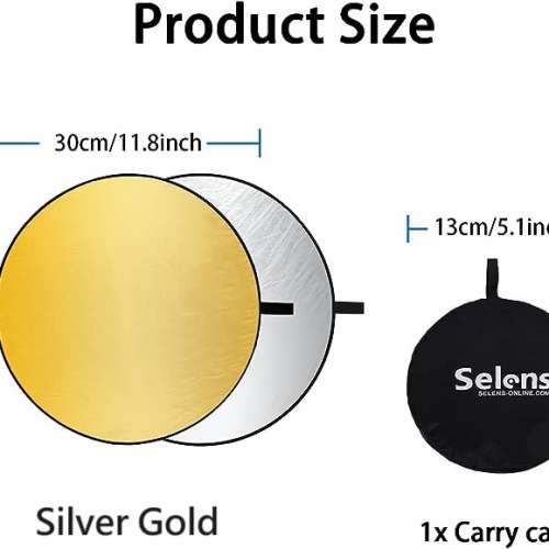 Selens 30cm Light Reflector 2 in 1 Silver Gold 圓形金銀色反光板
