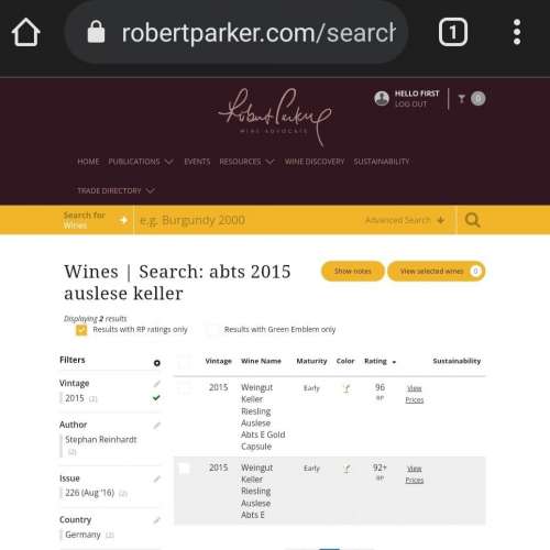 2015 Keller Abts Erde Riesling Auslese GoldKapsel RP96 / JR18.5++分 金頂 雷司...