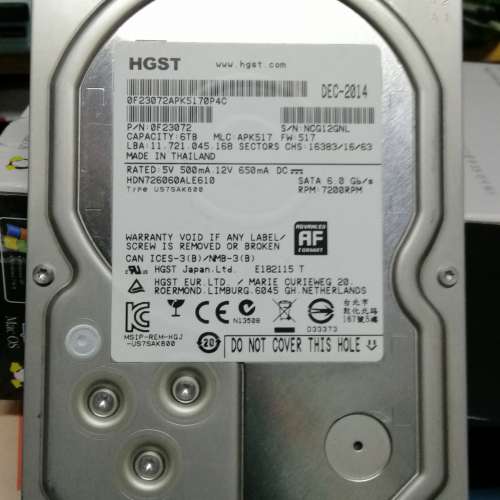 HGST 3.5吋 6TB SATA硬碟 7200RPM