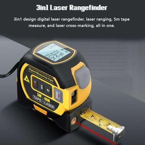 Laser Rangefinder 3-in-1 w/cross-marking function, Laser Ranging + 5m Tape w/LCD