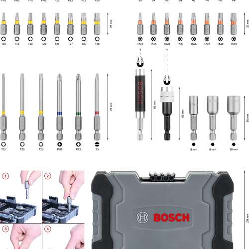 Bosch Professional 43pcs- IN- 1  Screwdriver Bit Set Extra Hard (PH-, PZ-, Hex-,