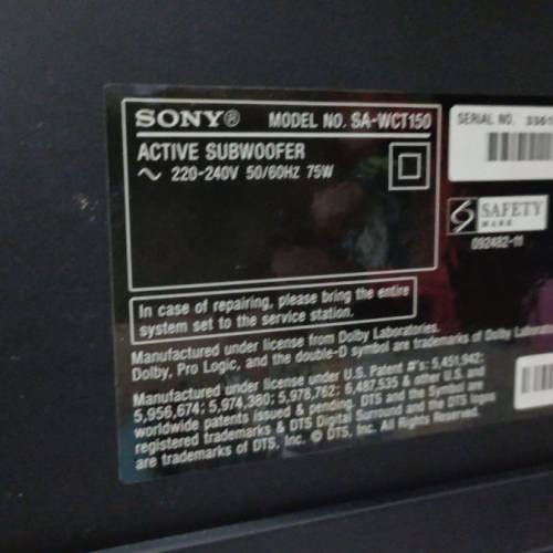 Sony SA-WCT150 重低音帶 SoundBar SS-CT150 家庭劇院系統，注意：三色插線有微鬆，...
