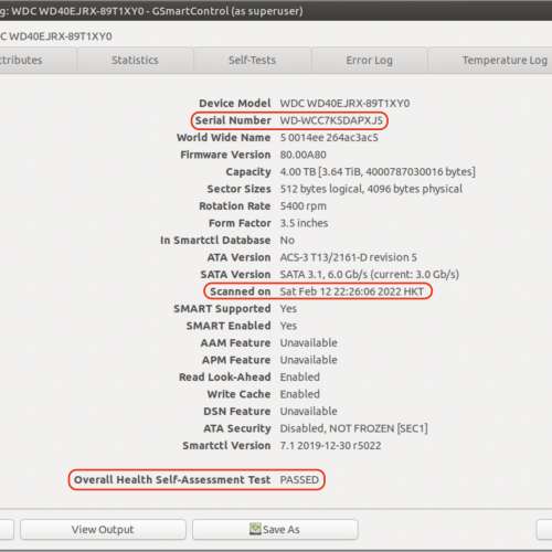 4TB Western Digital Purple WD40EJRX x4（使用時長少於200小時，提供SMART報告）